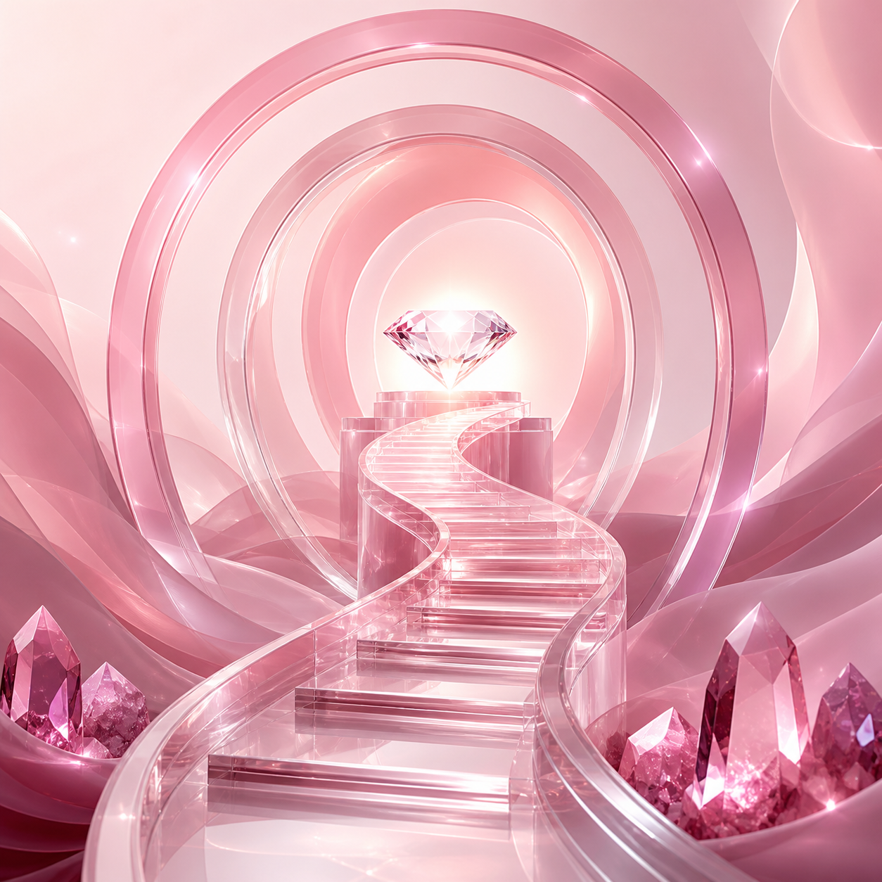 Glowing crystal pathway leading toward a diamond