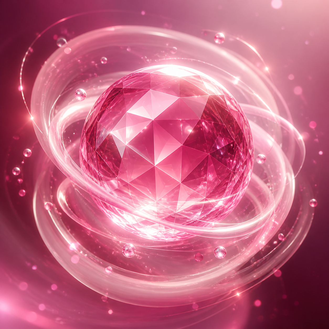 Glowing pink crystal orb with luminous rings